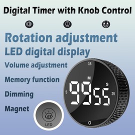 2-Pack Magnetic Digital Kitchen Timers - Large LED Display Countdown/Countup Timer with 3 Presets (5/15/25 Mins), 3 Alarm Volumes, Strong Magnetic Backing for Cooking, Fitness, Study & Yoga