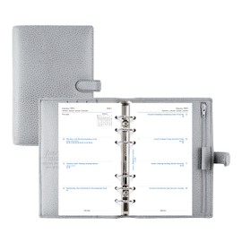 Filofax Finsbury Organizer, Personal Size, Slate Grey - Traditional Grained Leather, Six Rings, Week-to-View Calendar Diary, Multilingual, 2023 (C029510-23)