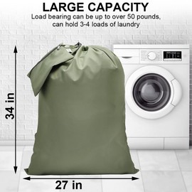 Laundry Bag Backpack, 27” x 34”Sturdy Laundry Bag with Shoulder Straps Drawstring Closure Heavy Duty Foldable Laundry Backpack for College, Travel, Laundromat, Apartment (Army Green)