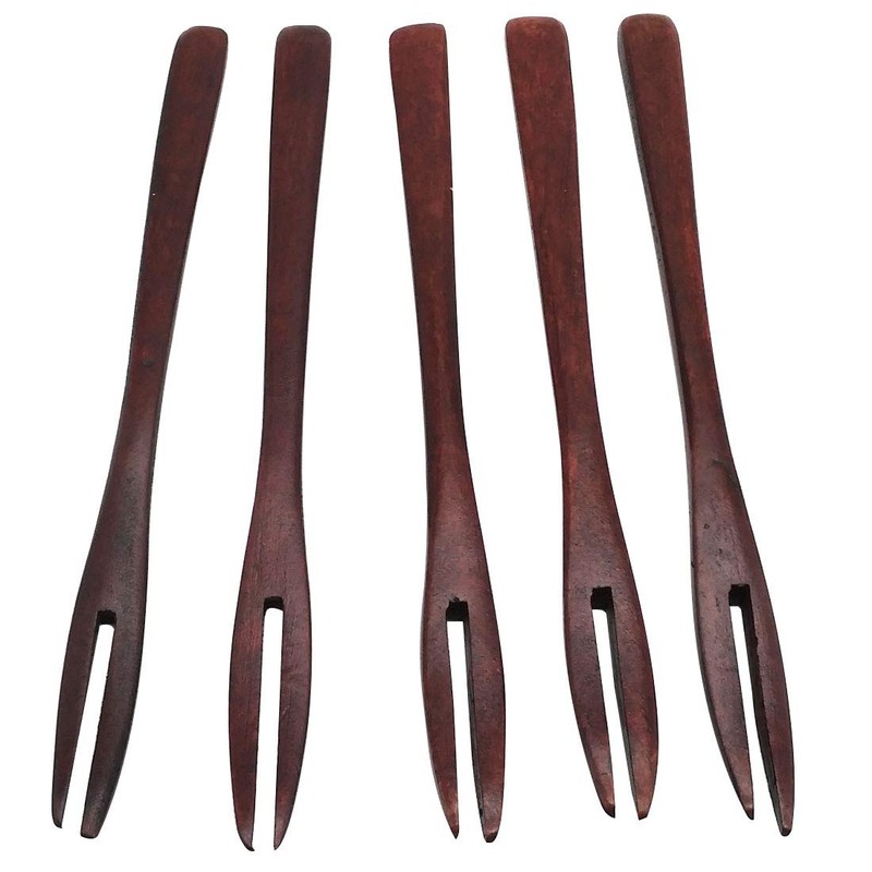 5 Pack Wooden Forks for eating Desserts, Chips, Snacks, Cereal,