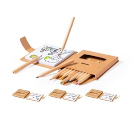 WPRO 4 x Kids 2-in-1 Colouring Set with 12 Wooden Colouring Pencils and 36 Colouring Sheets, Colouring Template, Mini Colouring Pens, Gift, Party Bag, Children's Birthday, Boys and Girls, Recycled