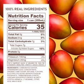 Huxley Superfruit Energy Drink, Mango, 90mg Natural Caffeine, Electrolytes for Hydration, 100% Real Ingredients, 5g Organic Cane Sugar, No Artificial Sweeteners or Flavors, L-theanine for Sustained Energy, Better For You, 12 oz (Pack of 12)