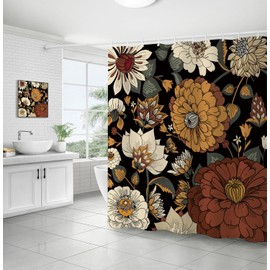 Vintage Boho Floral Shower Curtain for Bathroom Bohemian Flowers Botanical Shower Curtain Fabric Abstract Mid Century Modern Plant Curtain Bathroom Accessories with 12 Hooks 72x72