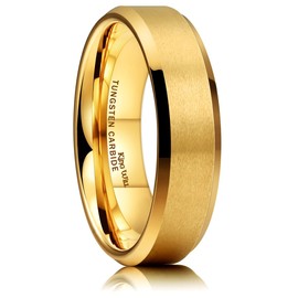 King Will GLORY 6mm Matte Finish Tungsten Carbide Ring 24K Gold Plated Comfort Fit Wedding Band(12)