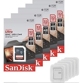 Bundle 5 Retail Packages of SanDisk Ultra 32GB SD SDHC UHS-I 48MB/s Class 10 SDSDUNB-032G with Jelly minicase
