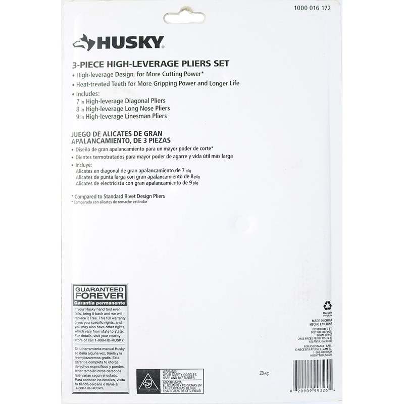 Husky 1006 3 Piece High-Leverage Pliers Set with 7 Inch