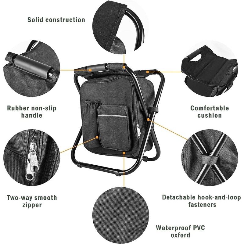 Kikerike Backpack Stool Cooler Chair Heavy Duty 400 LBS Max