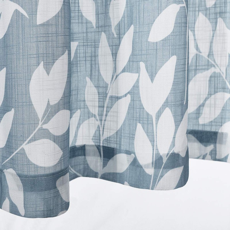 Blue White Kitchen Valance Curtain Leaf Print Window Valance for