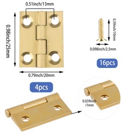 4 Pcs Brass Ball Bearing Door Hinges, Copper Small Hinges Door Hinges Antique Bronze Mini Hinges Folding Butt Hinges Furniture Cabinet Butt Hinges with Hinge Fixing Screws, Gold (25x20x1 mm)