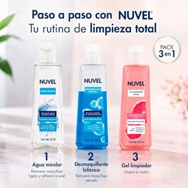 Nuvel Pack 3 en 1 Rutina de Limpieza Facial Total | Incluye Agua Micelar, Desmaquillante Bifásico y Gel Limpiador Facial con Extracto de Toronja | Cui