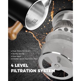 POLIVIAR French Press Coffee Maker, 21 oz Coffee Press with Real Wood Handle, Double Wall Insulation & Dual-Filter Screen, Food Grade Stainless Steel for Good Coffe and Tea, JX2024-SFPB