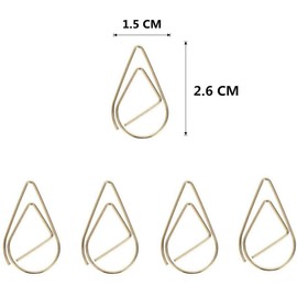 JUYOO Paper Clip 100 Pieces Water Drop Shape Bookmark Metal Golden - for Book, Memo, Paper, Poster, Photo