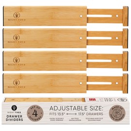Night Tree Expandable Bamboo Drawer Dividers – Spring-Loaded Wooden Organizers for Clothes, Kitchen Utensils, Bathroom, and Dresser Drawers (13.5" to 17.5")
