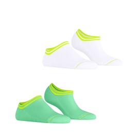 ESPRIT Women's Base Stripe 2-Pack Trainer Socks Breathable Organic Cotton Short Patterned 2 Pairs, Multicoloured Green White 0030, 39 - 42