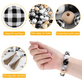 FEPITO 150 Pcs Plaid Wood Beads 16mm Buffalo Craft Wood Beads Natural Farmhouse Wood Spacer Beads for DIY Craft Supplies and Decoration Home Decor