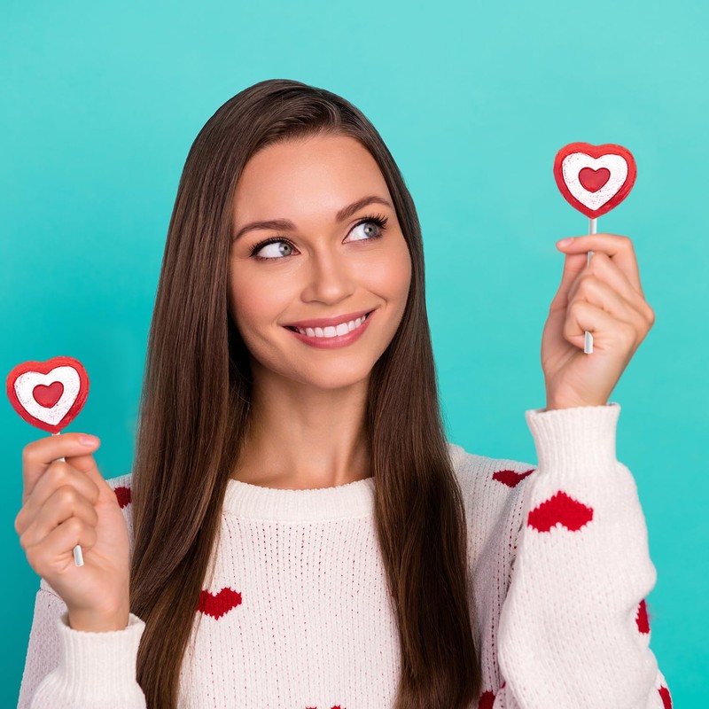 Valentine's Tattoo Heart Lollipops Candy, Red Heart Shaped Hard Candy