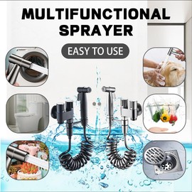 Toilet Faucet Splitter 2 Way Double Faucet Adapter for Toilet, 1-in-2-Out Dual Control Valve Handheld Bidet Sprayer Toilet Bathroom, Faucet Bidet Sprayer for Toilet (Silver)