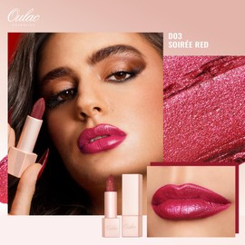 OULAC Diamond Lustre Lipstick Red, Highly Pigmented Lipstick with Fine Texture and Long Lasting Moisturising Formula, Eye-catching Lip Makeup, Vegan (D03) Soirée Red