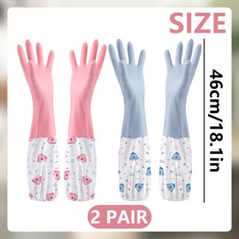LaresDay Household Gloves - Washing Up Gloves for Gardening, Cleaning, Dishwashing & Household Work - Extra Long Protective Sleeves, Waterproof & Lined with Heat Protection (Pink + Blue Bundles)