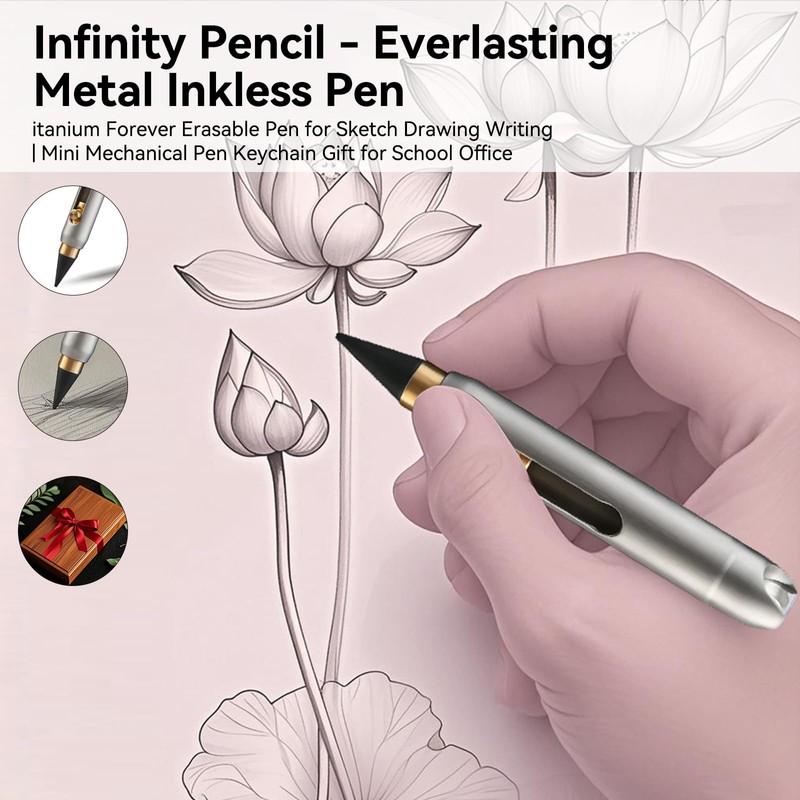Infinity Pencil - Everlasting Metal Inkless Pen, Titanium Forever Erasable