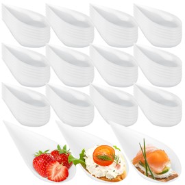 ZUQIAN 400 PCS 4 Inch Plastic Appetizer Spoons, Tear Drop Appetizer Plates for Dessert, Mini Tasting Plate Disposable Party Small Serving Plates for Appetizers Dishes and Desserts - White