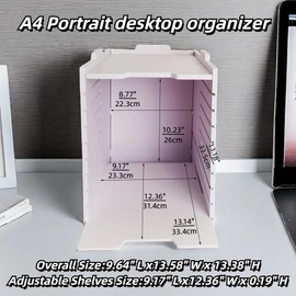 A4 Wooden Desk Letter Tray, Paper Organizer Storage with Adjustable Shelves, Stackable File Sorter for Notes, Pens, File Paper and Desk(Portrait-10tray(with 9 Adjustable Shelves))