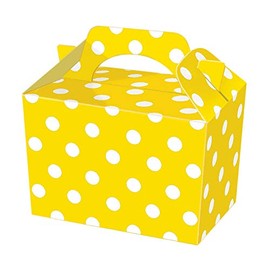 POLKA DOT PARTY BOXES - PACK OF 10 - Children/Kids Party Boxes Carry Food Meal Fun Picnic Birthday Wedding Favour / Baby Shower Party Box Loot Bag (Yellow)