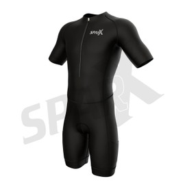 (X-Large, Black/Black) - Sparx Men's Competitor Triathlon Race Suit Short Sleeve Aero Tri Suit Men Triathlon Suit Triathlon Race Suit Skinsuit Trisuit Swim-Bike-Run
