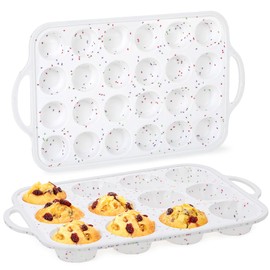 CAKETIME 12 Cups & 24 Cups Silicone Muffin Pan with Metal Frame, Regular & Mini Muffin Pan Set for Baking 2 Pack