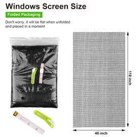Replacement Window Screens, 48X118 Inch Durable Window Screen Mesh for Patio Porch Door Windows, DIY Adjustable Fiberglass Screen Repair Kit Sliding Net Roll Pet, Black by Ouskr