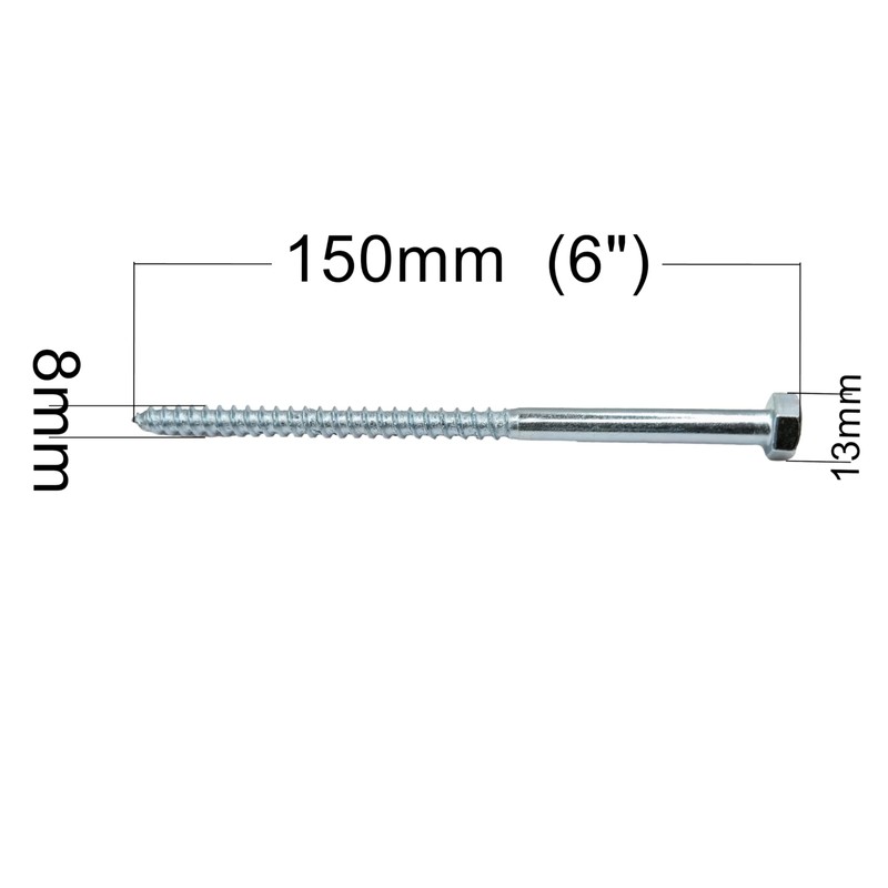 LLB 150mm M8 For Coach Screws Wood Hex Head Width
