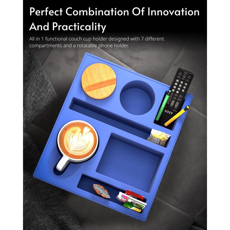 RGBDOT Couch Cup Holder Tray - Couch Organizer Caddy, Silicone