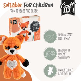 Craft ID Crochet Sets for Beginners | Amigurumi Set | Fox | Starter Crochet Pack | Crochet Hook Set Children and Adults | Crochet Packages Cuddly Toys | Crochet Set Animals