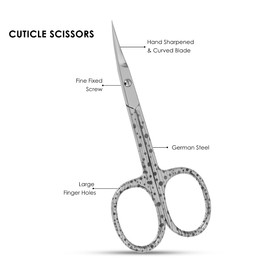 TEORI Cuticle Scissors Spotted Steel, Nail Prep Kit-Trimming Scissor for Women & Men-Facial Hair Small Grooming Scissors for Eyebrows, Nose Hair | Spotted Steel | Cuticle Scissor Curved Fine