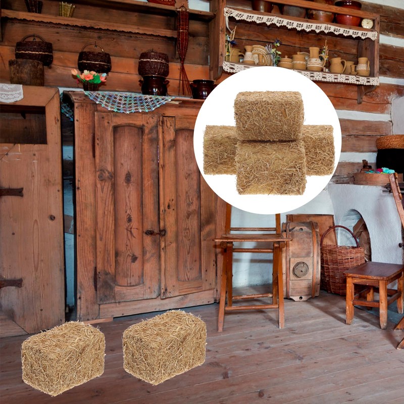 4pcs Mini Bales Miniature Blocks Figurine Stackable Haystack for Craft