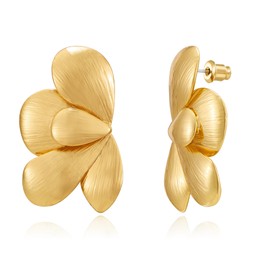 FAUTHENTICUTE 14K Gold Flower Earrings For Women 5pcs Textured Petal Statement Earring Boho Floral Dangle Earrings Summer Jewelry Gift