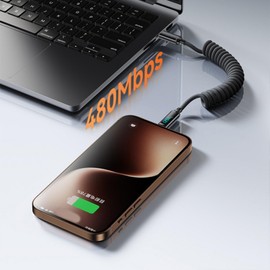 Retractable Type C to Type C Cable Spring Design Braided Cord for 120W Laptop Phone Tablet 480Mbps Tumblers 480Mbps Tumblers