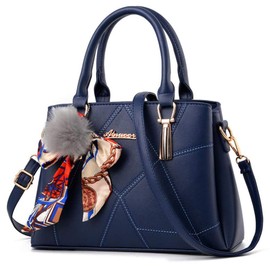 SMALLBLUER Bolsos de piel sintética suave para mujer, con asa superior, gran capacidad, con cremallera, Azul oscuro, Talla unica
