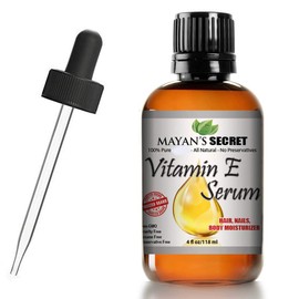 Vitamin E Serum Mayan's Secret 100% Pure Virgin, All Natural Face, Dry Skin & Body Moisturizer Treatment, Hair & Nail Growth Oil, Pure Makeup Remover, Acne Cleansing Oil Large 4 OZ