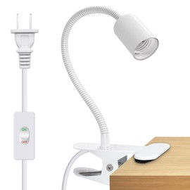 Clip on Desk Lamp, White Clip Lamp Holder with 220 CM Switch and Plug Cable, Clamp Light Socket with Metal Clip, 9 &350 MM Thickened Lengthened Gooseneck Clip Light,E27 Lamp Holder, for Home Office