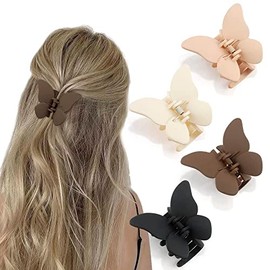 ATODEN Butterfly Hair Clips 4 Pcs Hair Claw Clips for Women Cute Hair Clips for Girls Nonslip Strong Grip Claw Clip Matte Hair Claws Hair Accessories Hair Clamps Jaw Clips for Thin and Medium Hair Gifts for Women (Neutral)