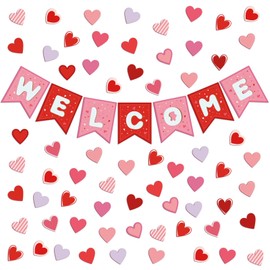 67 Pcs Valentine‘s Day Welcome Classroom Bulletin Board Decor Welcome Valentine‘s Day Theme Classroom Decor Colorful Hearts Cutouts Welcome Cutouts for School Chalkboards Wall Decor (Heart)