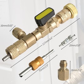 SUGOOE Valve Core Remover Installer Tool with Dual Size SAE 1/4 & 5/16 Port, 10 PCS Valve Cores with Teflon Seal, Compatible with R22 R410 R404 R407