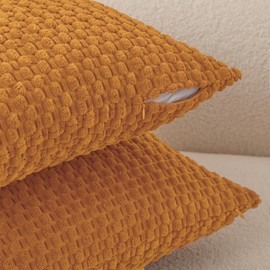 UGASA Fall Velvet 12x20 Inch Lumbar Throw Pillow Cover, Both Sides Corduroy Striped, Soft Solid Decorative Rectangular Cushion Case for Couch/Bedroom, 1 Piece, Burnt Orange