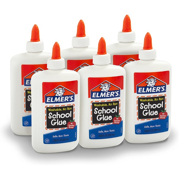 Elmer's Liquid School Glue, Washable, 7.625 Ounces, 6 Count - Great for Making Slime - E308NR