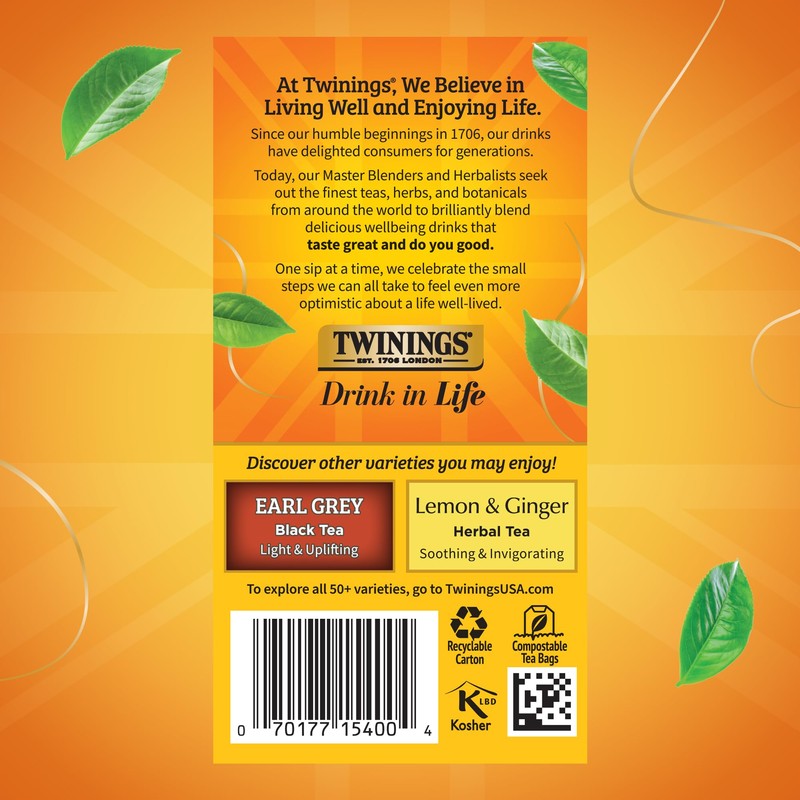 Twinings Lady Grey Black Tea Individually Wrapped Bags, 20 Count