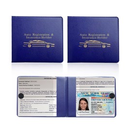 Ziciner Car Registration Insurance Holder, 2Pack Essential Auto Card Document Glove Box Organizer with Velcro Closure, Vehicle Interior Accessories Perfect for Most Car, Truck, SUV (Blue/Gold Words)