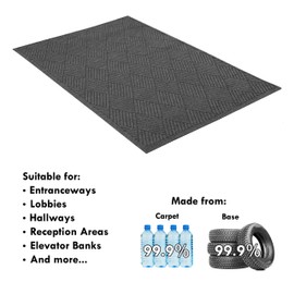 Guardian EcoGuard Diamond Indoor Wiper Floor Mat, Recycled Plactic and Rubber, 3'x5', Charcoal Black