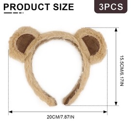 LNQ LUNIQI Animal Ears Headbands, Pack of 3 Funny Headwear, Bear Ears, Animal Bear Ears, Headband, Cosmetic Headbands for Theme Party, Cosplay Accessories, Light Brown