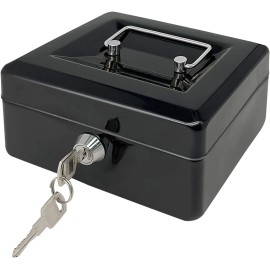 PACOLO Steel Cash Box with Key Lock Metal Small Money Organizer with Money TrayCash ... - Black - 5.9" x 3.1" x 4.7"